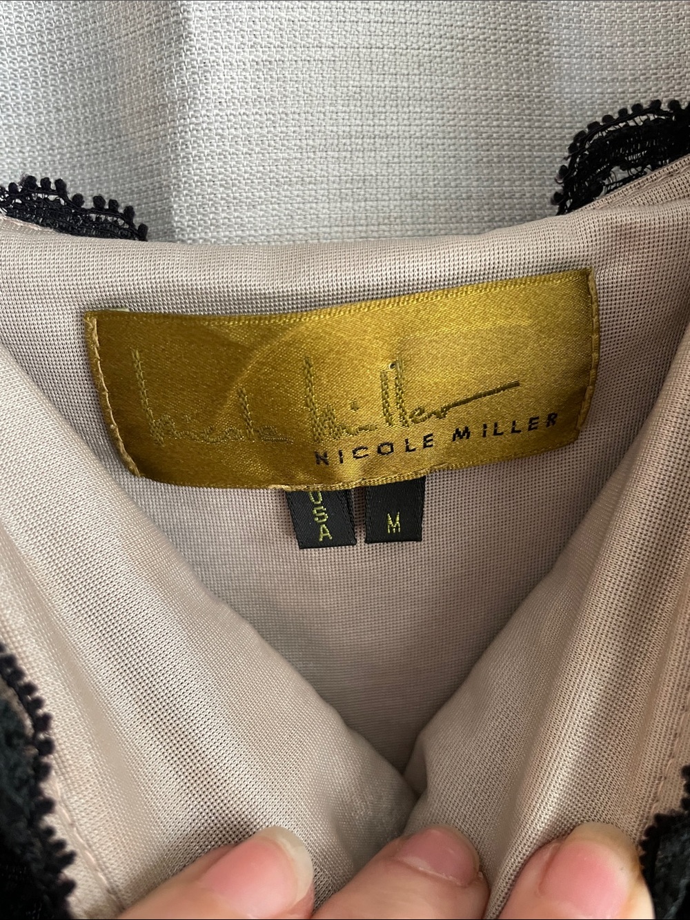 Nicole Miller Black and Beige Lace-Trim Dress - Picture 2 of 5